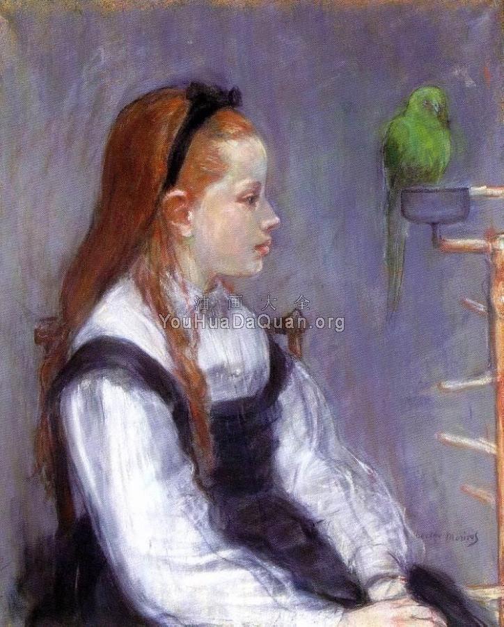 Young Girl with a Parrot - 贝尔特·摩里索特